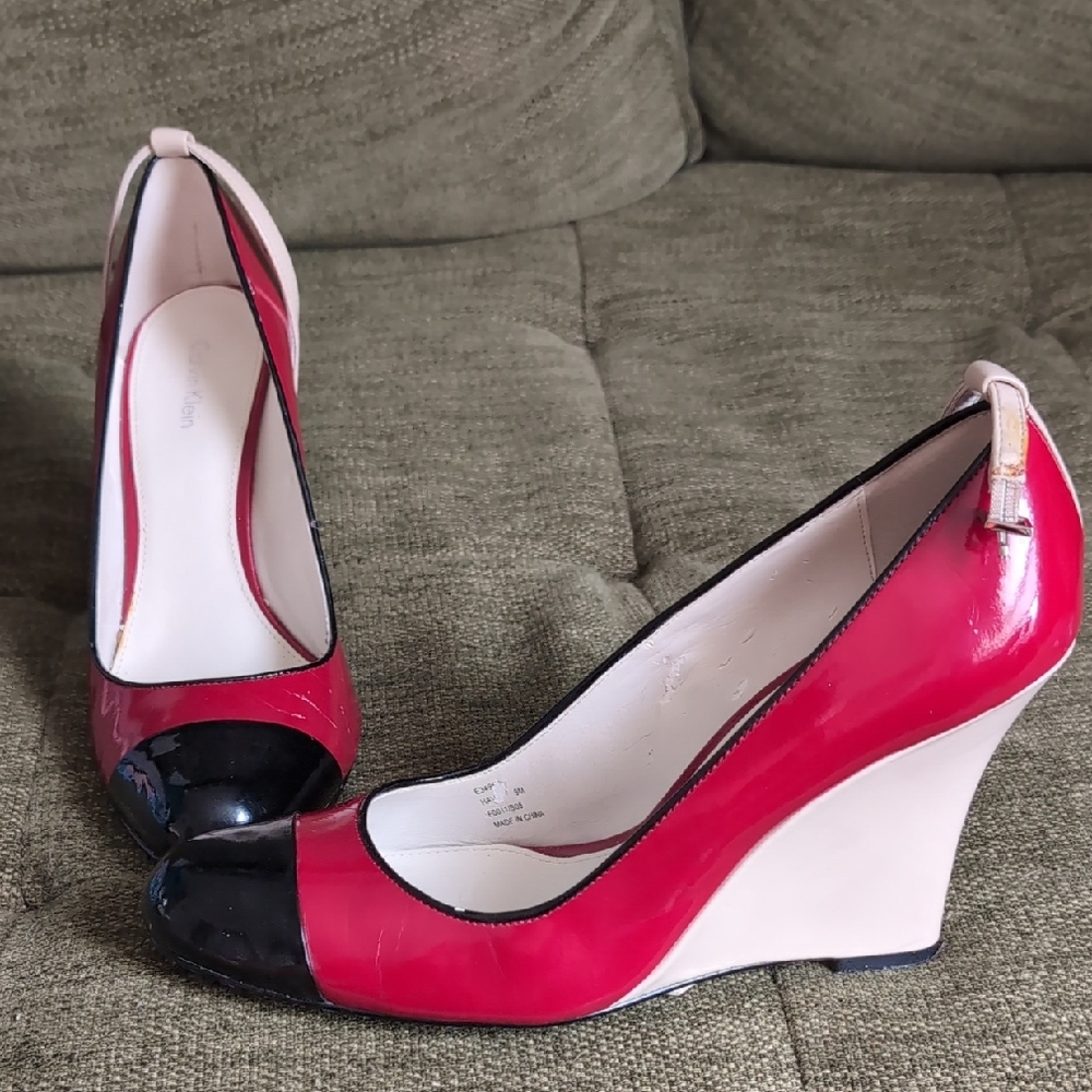 Stylish Red and Black Wedge Heels